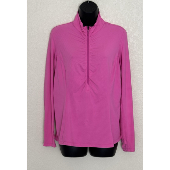 IBKUL Golf Pullover Shirt Ruched 1/4 Zip UPF 50 Pink Long Sleeve Stretch Active - Picture 1 of 9